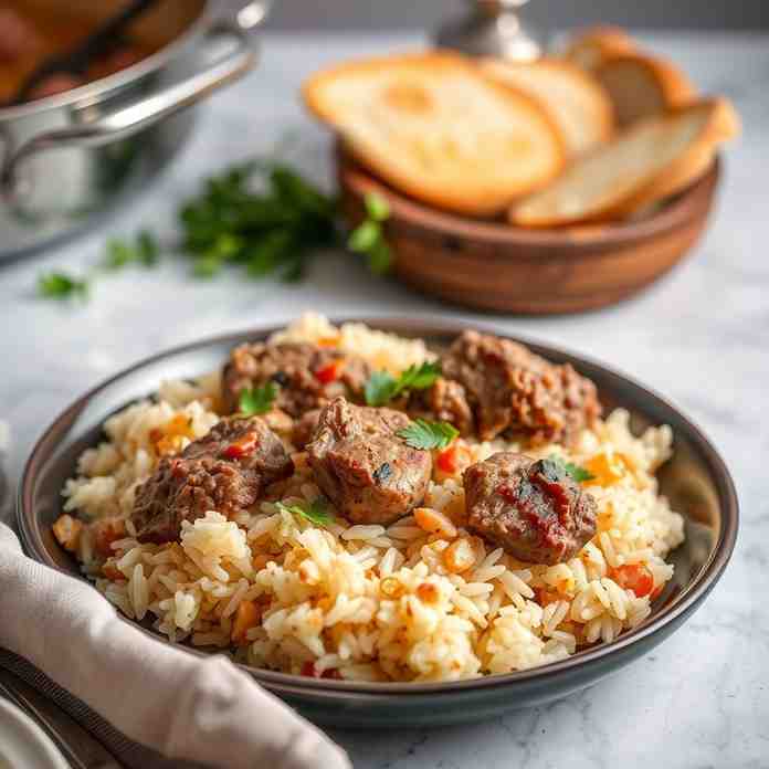 One Pot Tavë Kosi - Easy Baked Lamb & Rice Recipe